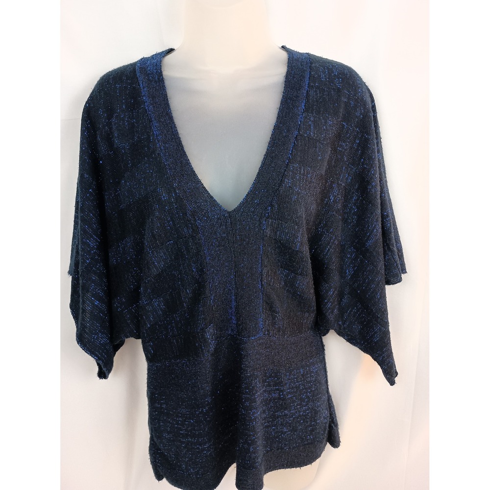 Blue navy metallic blouse stretchy whimsigoth grunge party L glam fairy office